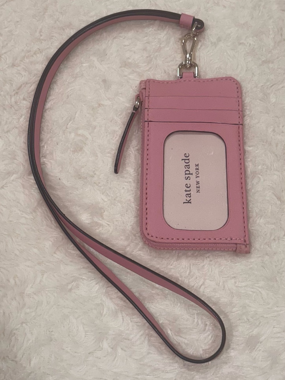 KATE SPADE Pink Leather ID Card Holder with Lanyard